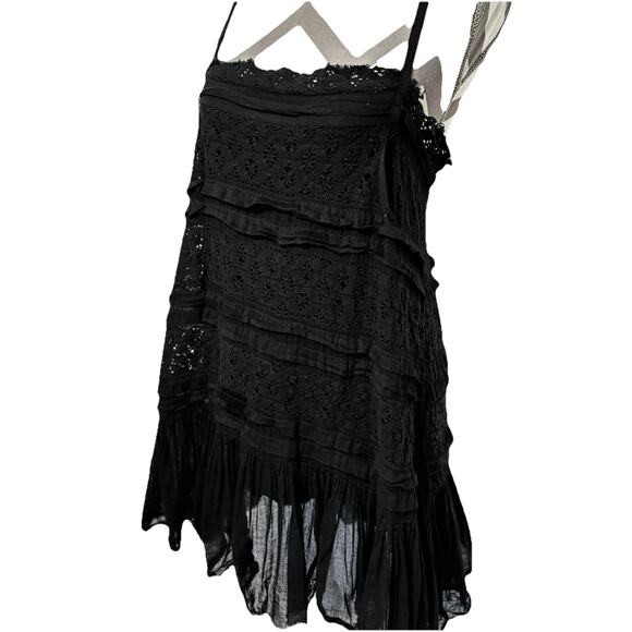 Free People Shailee Cotton Eyelet Mini Dress Black Strappy L Layers Gauzy Goth - Picture 2 of 6